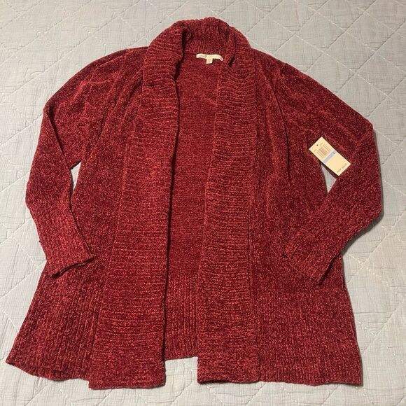 Seven 7 Women’s Chenille Open Front Cardigan Sweater – Red Burgundy – Size Large - Picture 1 of 5